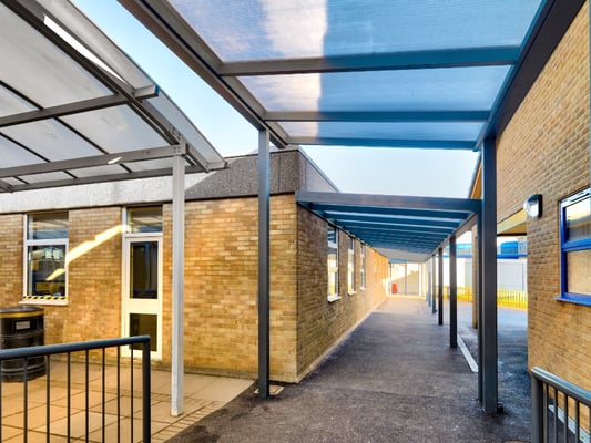 Covered Walkway Canopies Connect Old and New at Dene Magna School